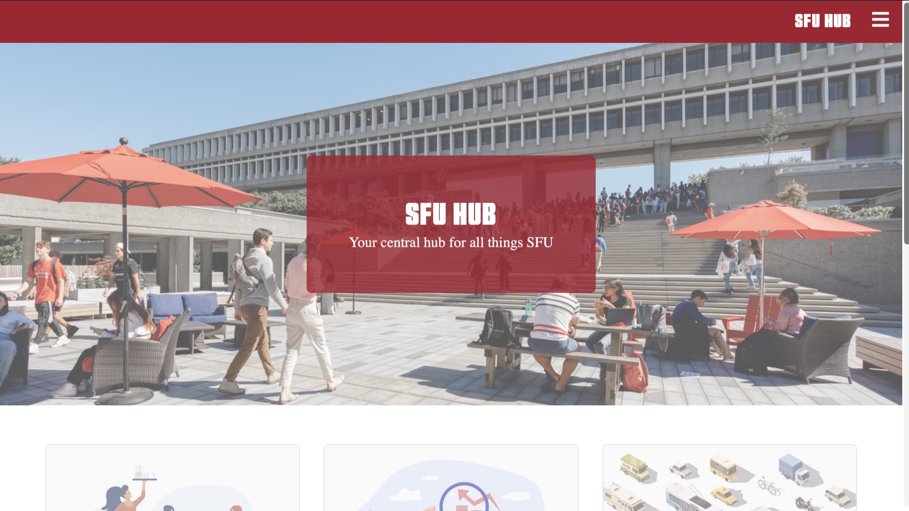 SFU HUB student website homepage